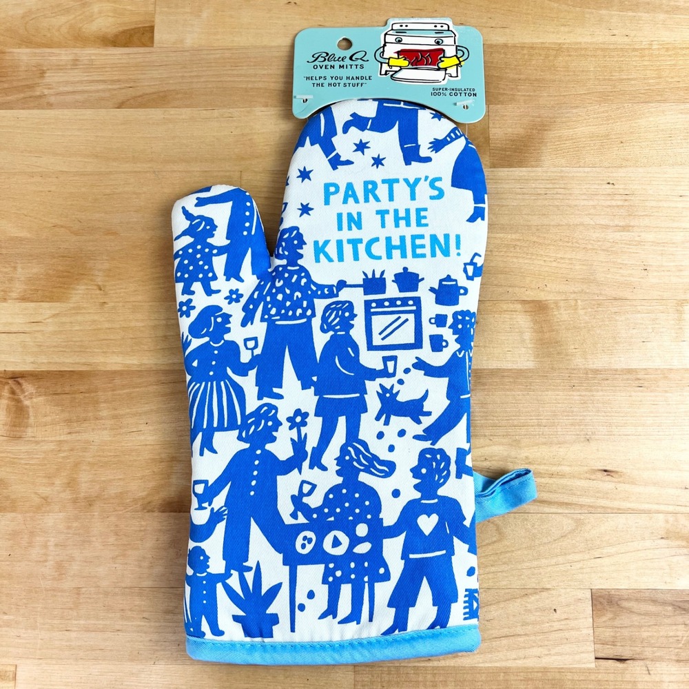 Blue Q Oven Mitt Party's in the Kitchen‎ Utensil Blue White People Cotton NEW